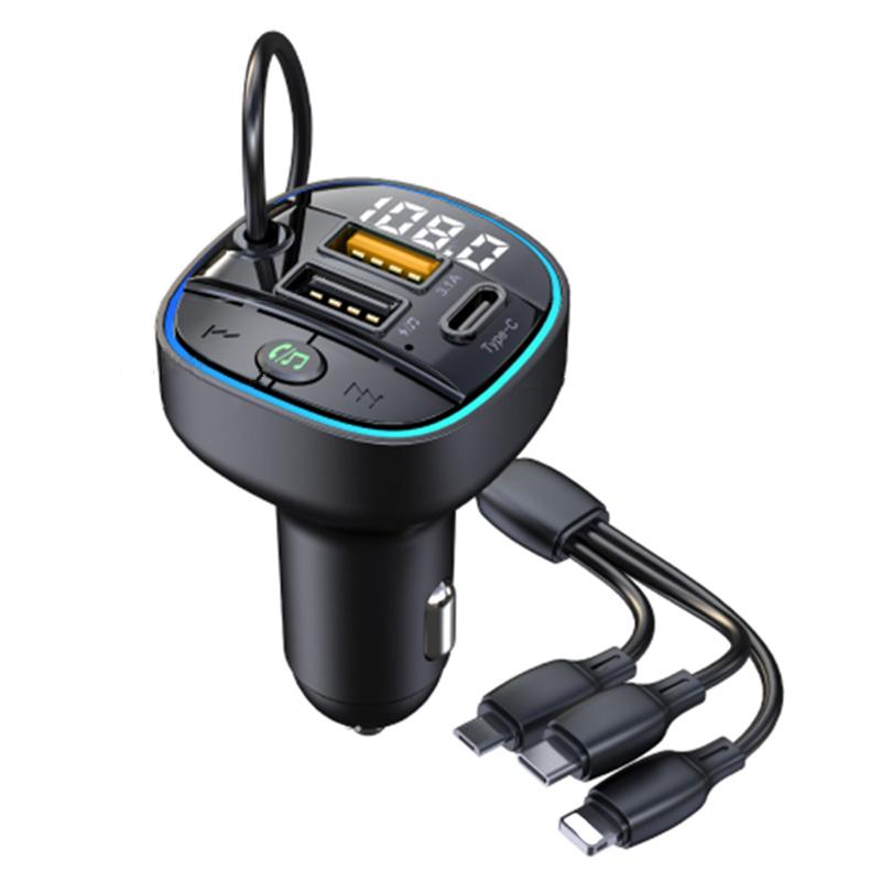 

C35 Super Fast Car Charger Three Ports Car Charger Adapter Bluetooth-compatible MP3 Player FM Transmitter with 3-in-1 Charging Cable
