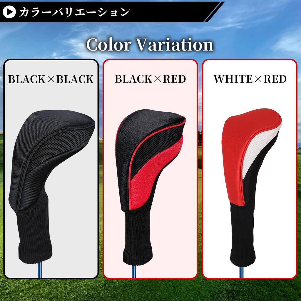 [3-piece Set] Head Cover, Head Cover, Golf Cover, Driver, Fairway Wood, Utility 3-piece Set, Various (BLACK×BLACK)