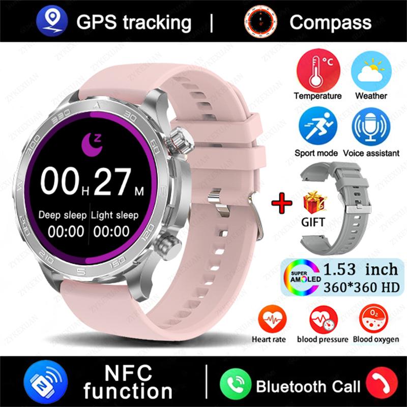 GPS Track Smart Watch AMOLED Screen Always Show Time Sports Fitness Heart Rate IP68 Waterproof Compass Call  New Smartwatch