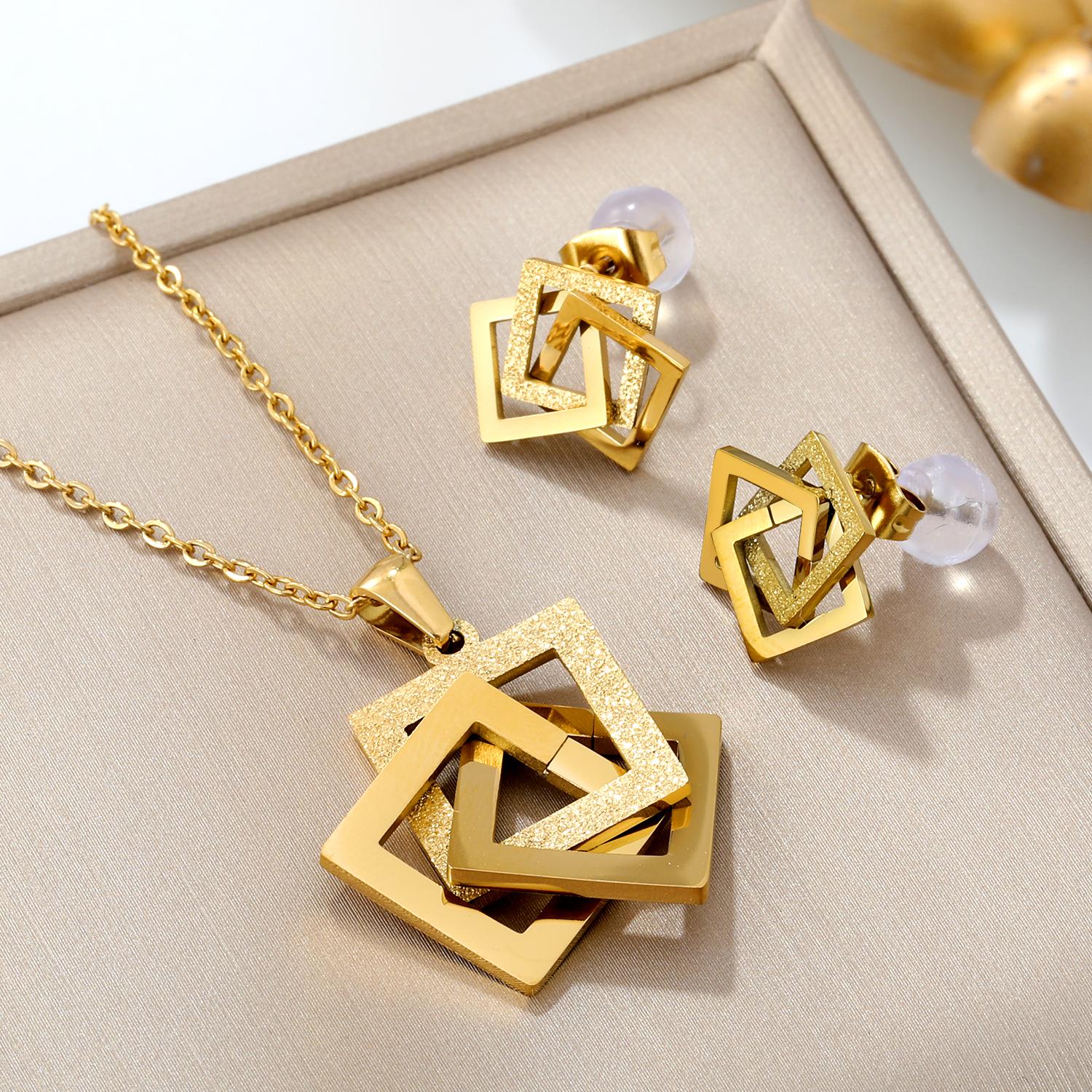 

LUXUKISSKIDS Золотые Водонепроницаемые Наборы Украшений из Нержавеющей Стали для Женщин Свадебной Вечеринки Модные Серьги с Ожерельем