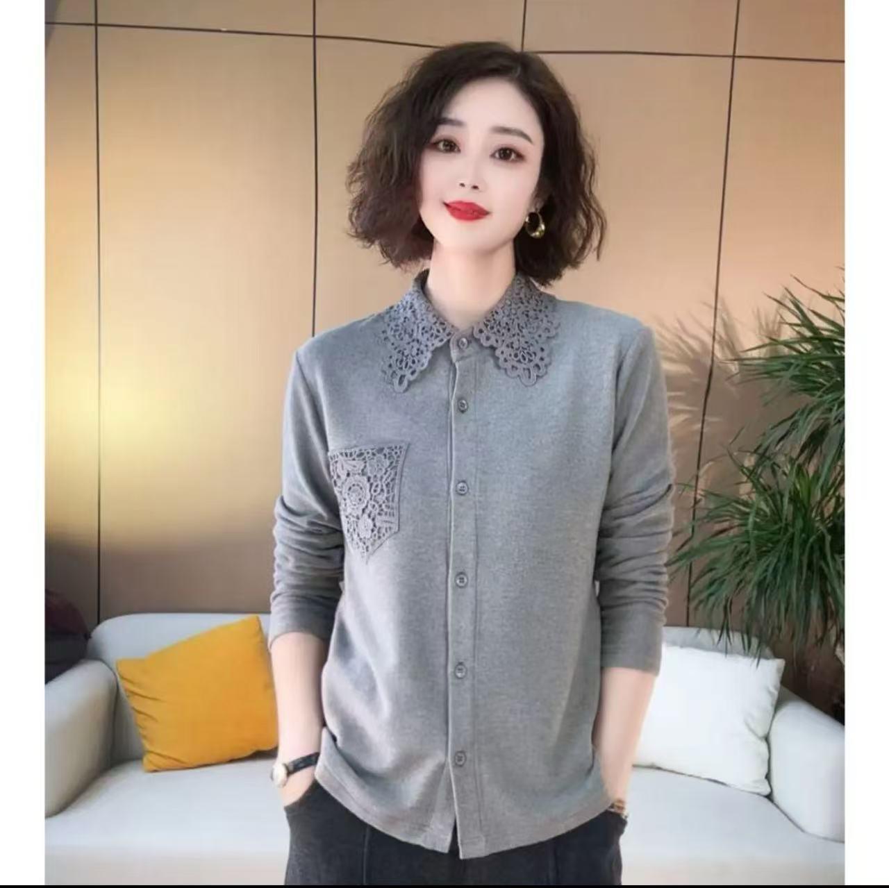 

Autumn & Winter Fashion: Stylish Versatile Lapel Long-Sleeve Plush Warm Shirt for Moms XL (recommended for 110-120 jin) сірий колір
