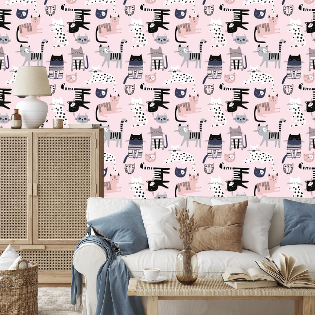Colorful Kittens Wallpaper for the Background of the Living Room and Bedroom 50x1000