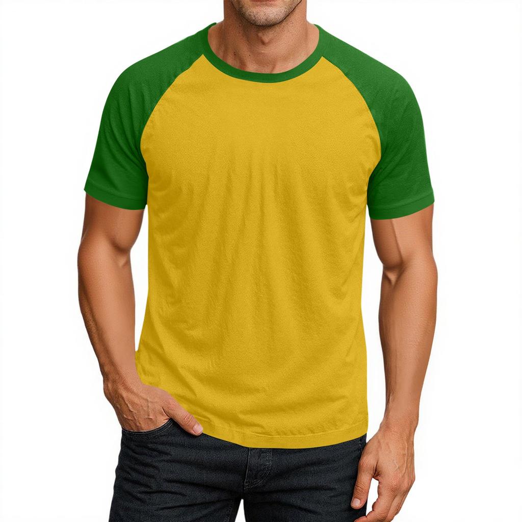 Men's Round Neck Contrast Color Raglan Short Sleeve Top T-shirt