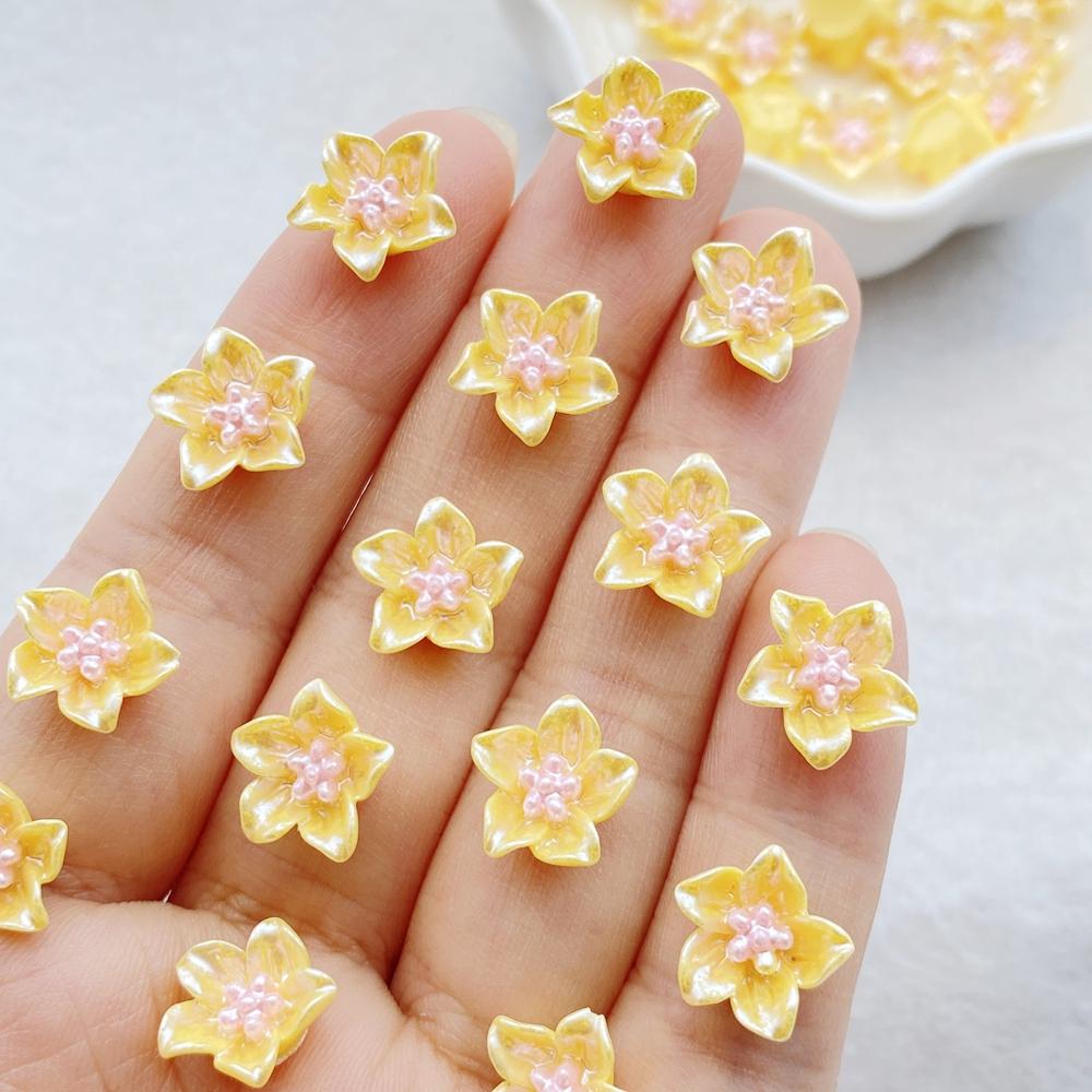 50 Stück 11mm Harz 3D Bunt Lilie Flache Rückseite Blume Scrapbook Hochzeit Applikation Heimdeko Bastelbedarf