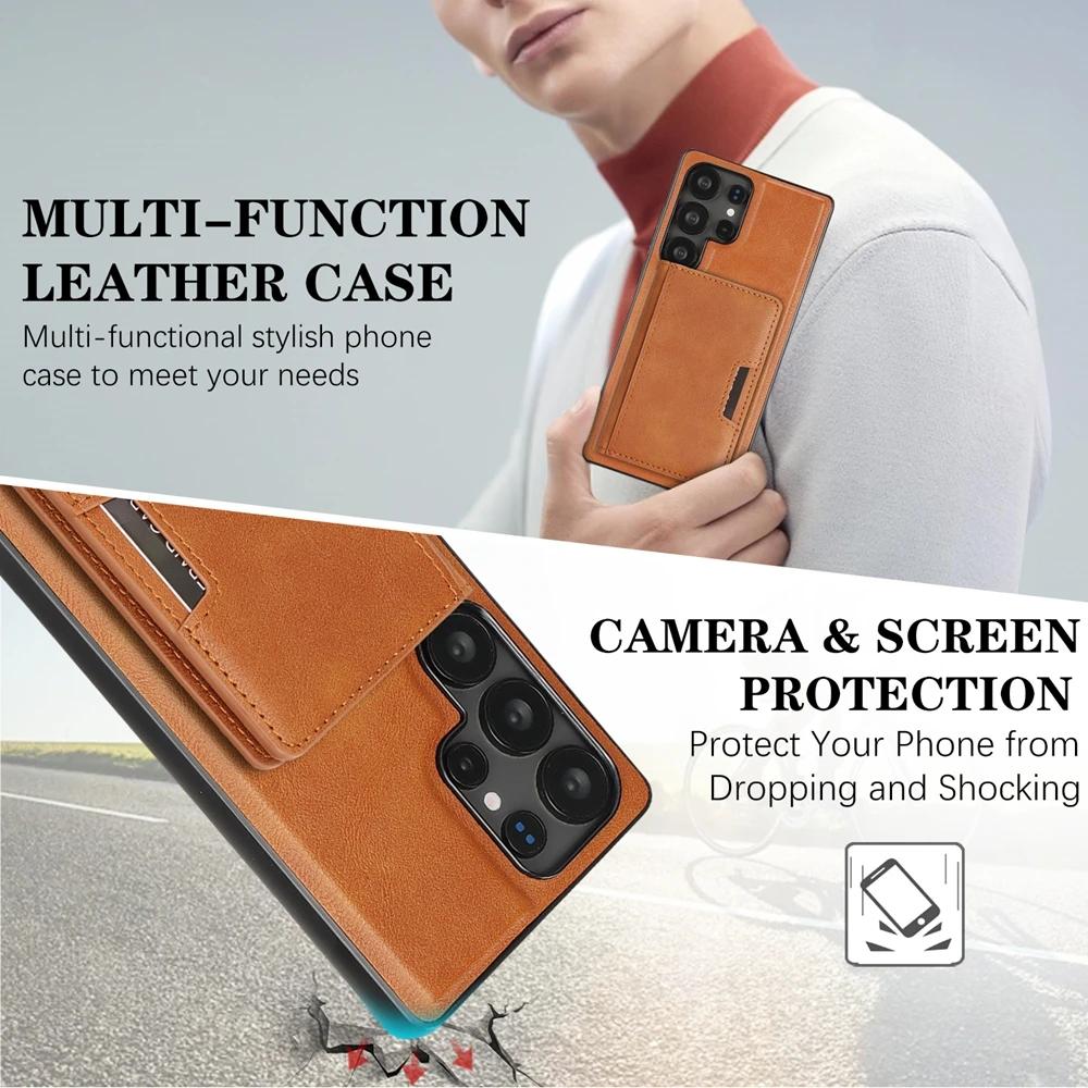 High-end Business Magnetic Cover For Samsung S26 Ultra S25 Edge S24 FE S23 Plus Kickstand Cards Bag Slots ShockProof Phone Case