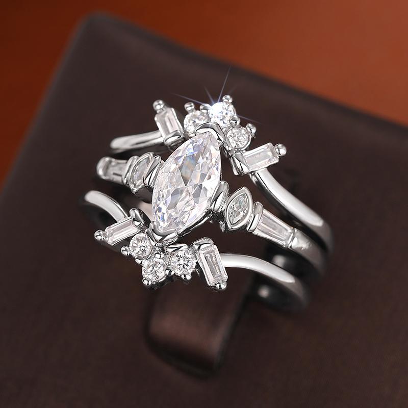 Xiaomi Huitan Dazzling 3Pcs Set Marquise-shaped Cubic Zirconia Female Rings Wedding Band Jewelry Detachable Wear Women Accessories
