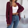 Women Autumn Winter Casual Pocket Solid Color Long Sleeve Knitted Sweater Cardigan