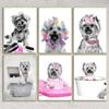 Cartoon Abstract Cute Fashion Dress Up Puppy Yorkshire Poster Canvas Painting Printing Art Pictures Home Room Wall Decor Gift