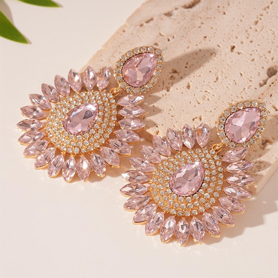 European and American diamond-set metal wind splicing flower earrings light luxury high-end earrings fashionable versatile personalized earrings