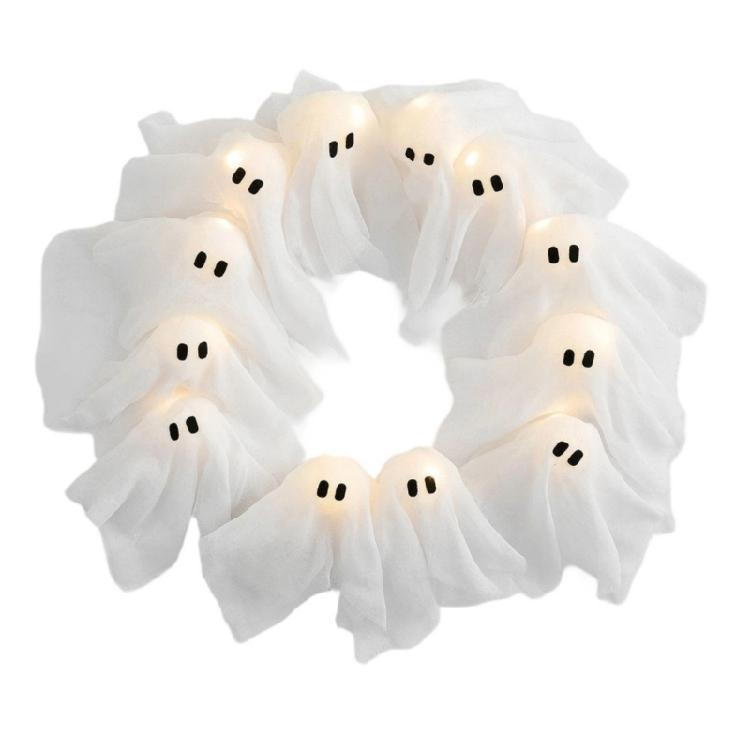 

LED Illuminated Phantom Wreath For Porch Mantels Seasonal Decoration Handmade Knitted Fabric Garlands Party Supplies 1