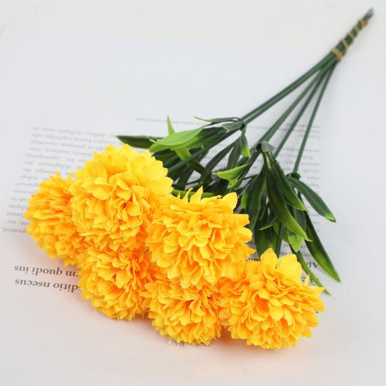 6 Pcs Artificial Hydrangea Flower Faux Chrysanthemum Ball Flower Fake Long Stem Hydrangea Bridal Bouquet for Home Office Wedding Decor
