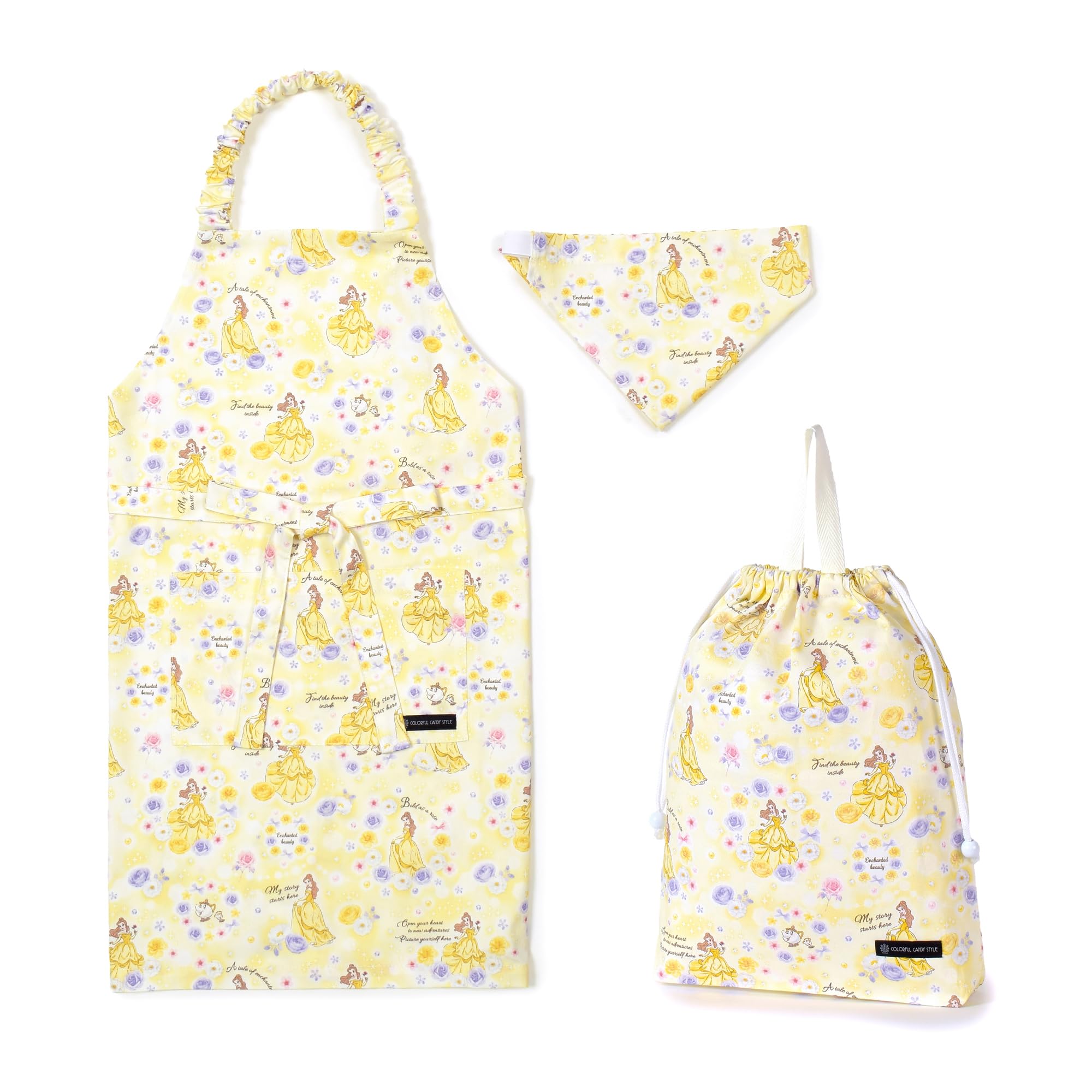 

КРАСОЧНЫЙ КОНФЕТНЫЙ СТИЛЬ Disney Фартук-мешок на шнурке для спортзала Кулинарный класс Кухня Треугольный платок И Элементарный NV503000 Набор из 2 предметов Сумка, Сумка, (Размеры