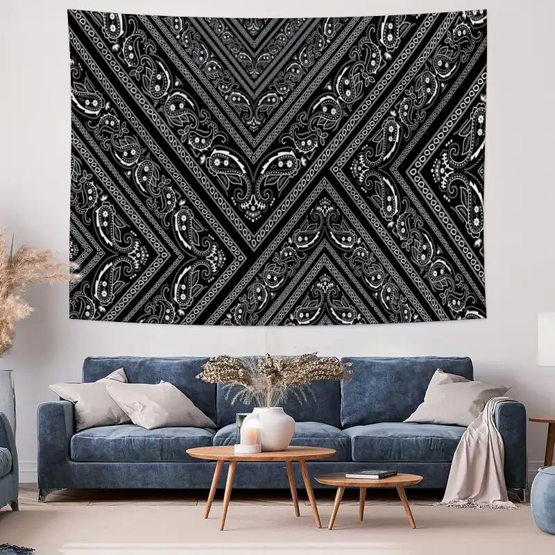 Black and White Geometric Pattern Hanging Cloth  Elegant Home Decor Wall Hanging Fabric