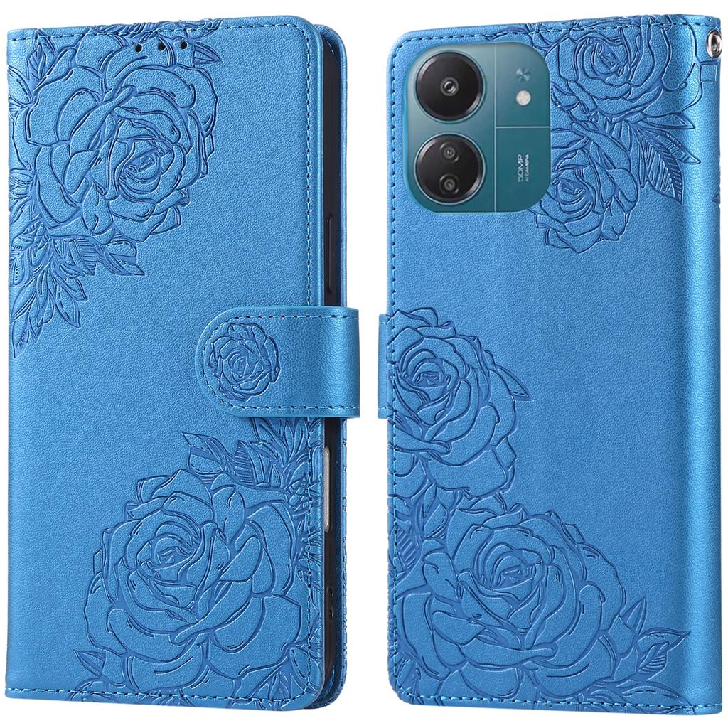 For Xiaomi Redmi 13C 4G/13C 5G/Poco C65 4G Case Rose Flower PU Leather Wallet Phone Cover with 3 Card Slots