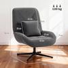 Rotatable Accent Chair Chenille Upholstered Armchair With Lumbar Pillow High Backrest Deep Seat Dark Gray