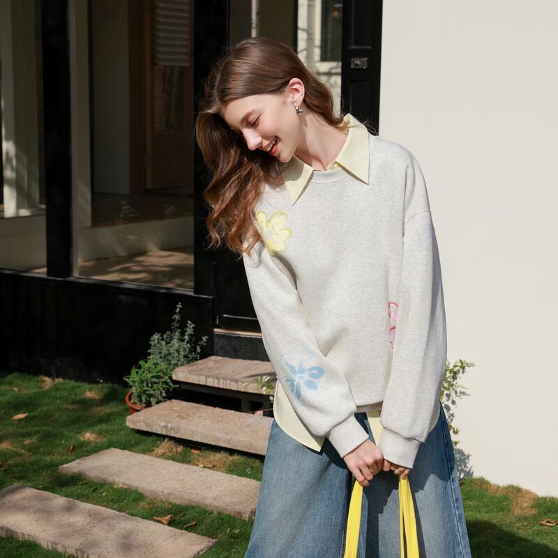 Sancai Floral Print Drop-Shoulder Sweatshirt