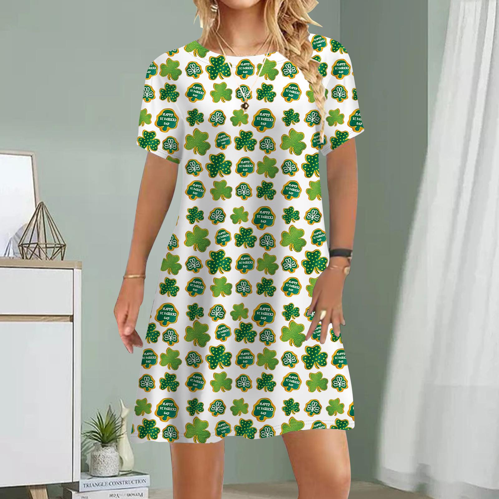 Женское повседневное платье Летние платья с принтом клевера для женщин с круглым вырезом — фото 2