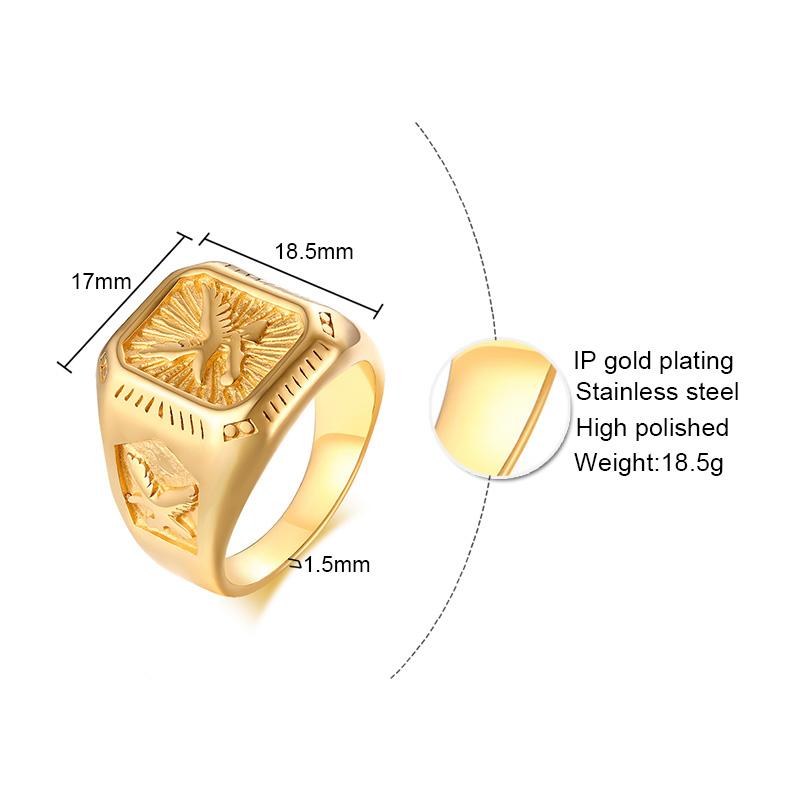 Eagle Square Signet Ring for Men,Winged Eagle Men Jewelry,Wild Bird Ring,Stainless Steel Mens Rings, Pinky Signet Rings for Men
