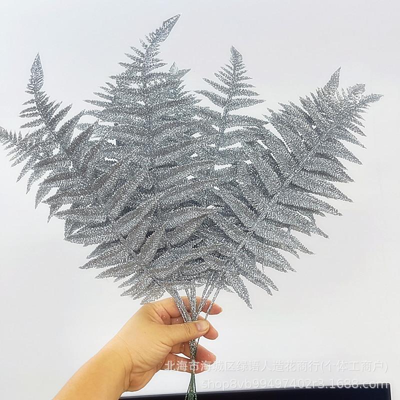 Gold And Silver Simulated Leaves, Glitter Leaf Spray Leaves, Christmas Wedding Diy Party Decorative Bouquet
