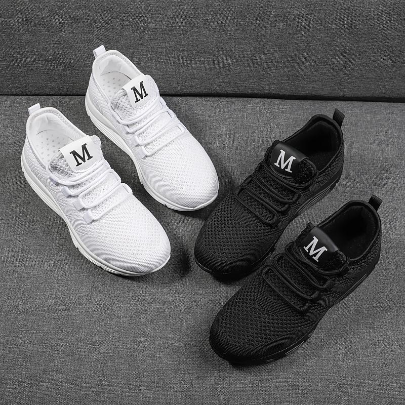 Flying woven dense mesh air cushion rocking shoes women's mesh sports shoes travel shoes platform student white shoes