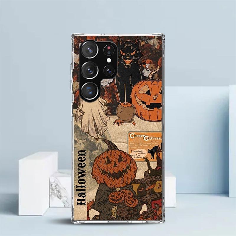 October Fall Halloween Spooky Pumpkin Phone Case For Samsung Galaxy S24 S25 Edge S26 Ultra S22 S23 Plus S21 + S20 FE Soft TPU Ba