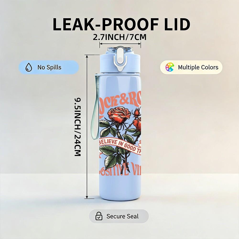 1PC Rose Flower Faith Quote 750ml Color Plastic Sports Water Bottle Leakproof Flip Straw Lid Suitable for Sports Office Home Use