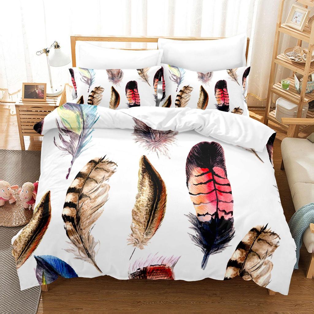 3D Dream Catcher Home Bedding Set Colorful Feather Pattern Quilt Cover and Pillow Cover Bedding Set AU/EU/US Full Size Bedding Set