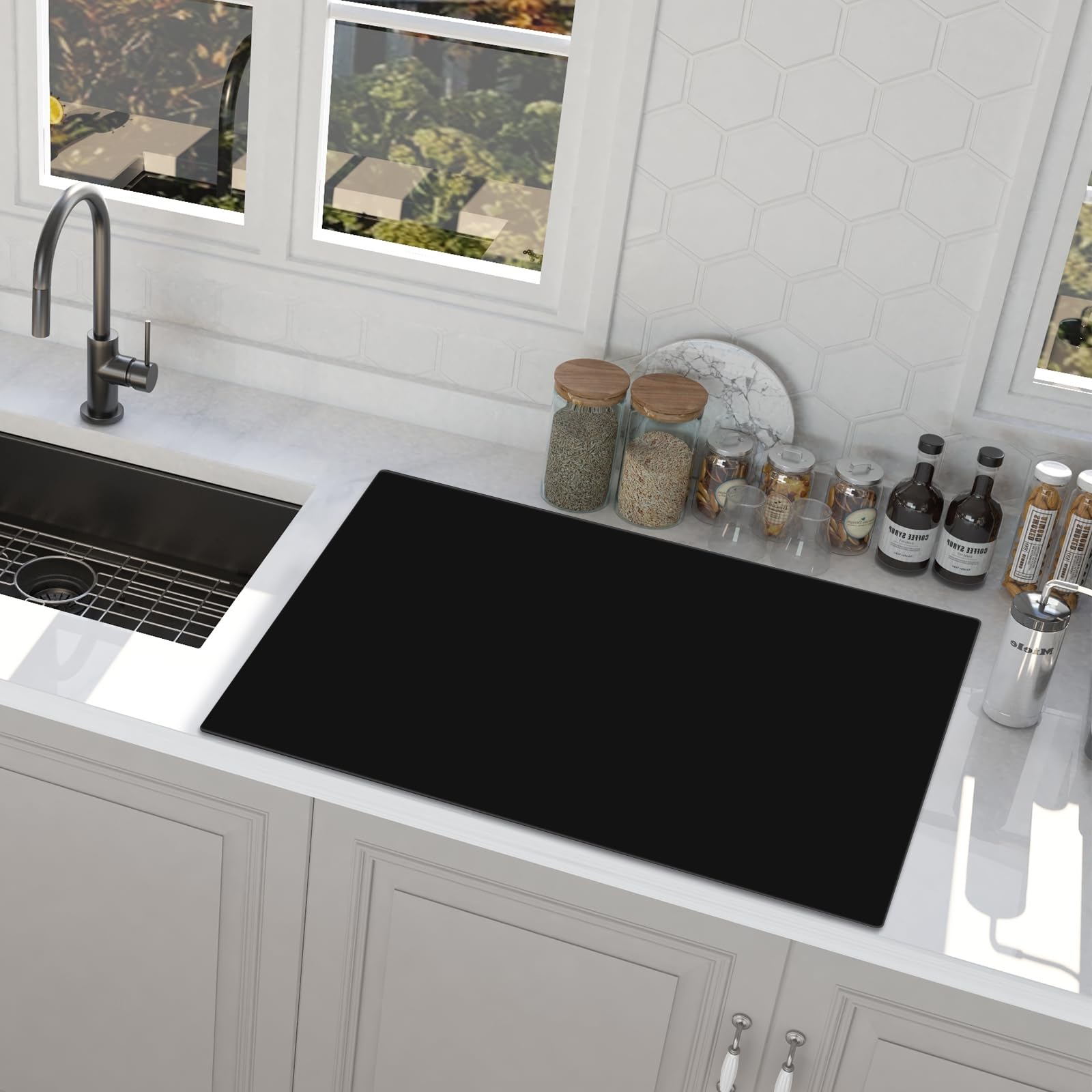 

Силиконовая накладка на раковину термостойкая до, холодостойкая до, защита столешницы кухонного стола, большая рабочая поверхность, силиконовая защита кухонной столешницы, коврик-помощник, чёрный