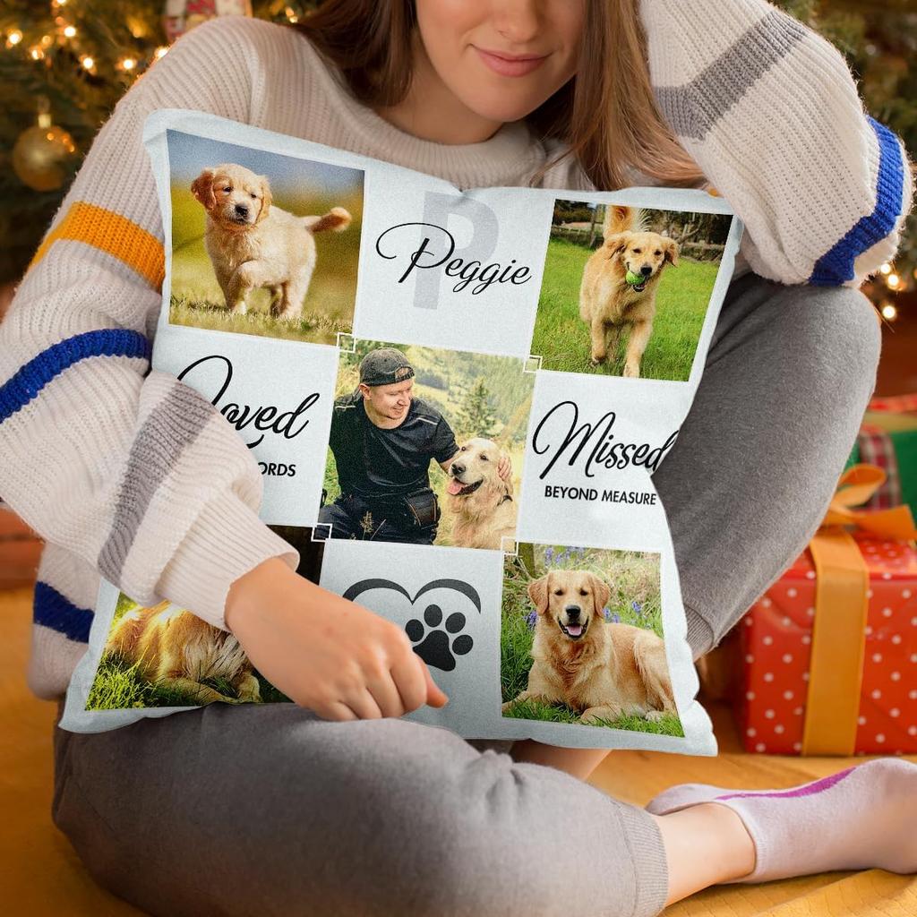 Personalized Pet Pillow Custom Dog Photo with Name Square Cushion Gift for Dog Owner Home Decor for Living Room Gift for Family
