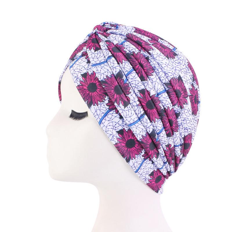New Print African Headtie Turban Cap Soft Stretch Twisted Pleated Beanie Head Wrap for Women Chemo Bonnet