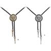 Mens Bolo Tie Necktie Faux Leather Braided Rope Necklace with Metal Round Flower Pendant Jewelry Cowboy Hat Accessories