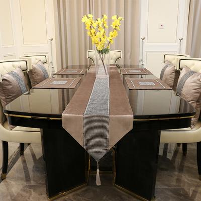 European Flannel Diamond Tasseled Tablecloths Cushion Cover Table Mat Black Silver Rhinestones Table Runner Decor For Home Party