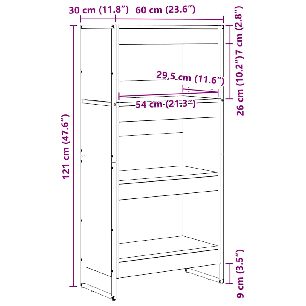 Bookshelf Rustic Oak Design 60 x 30 x 121 cm Engineered Wood