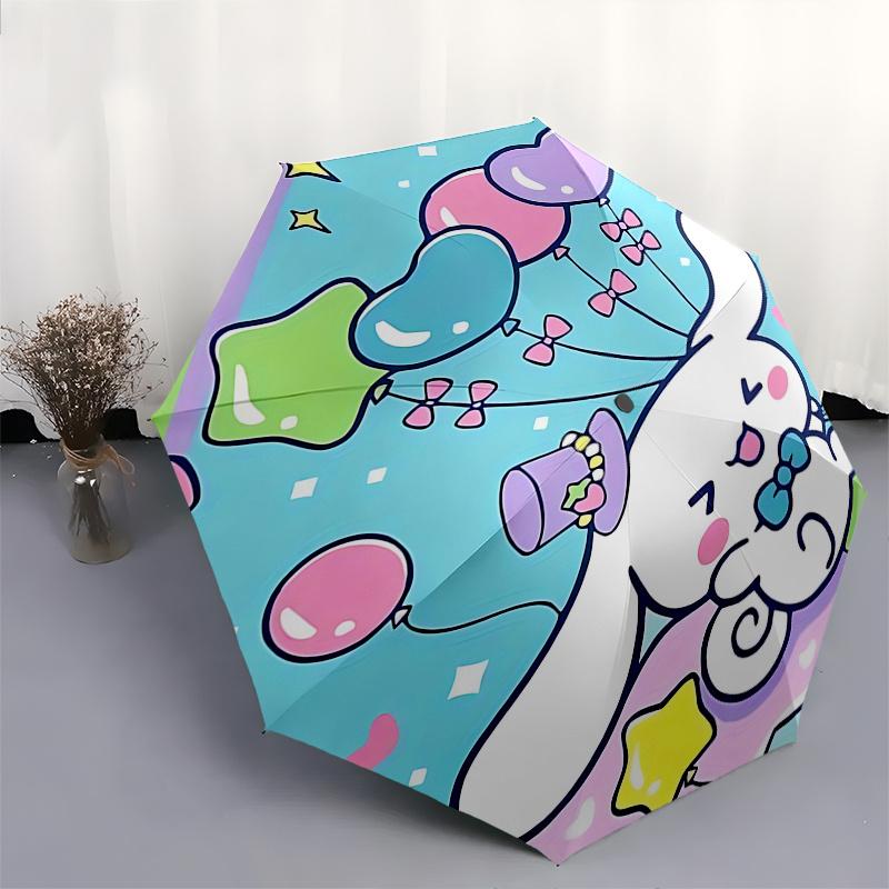 1pc Kawaii Rabbit Balloons Automatic Folding Umbrella - Cute Companion with Heart-Shaped Balloons, Perfect for Fans, Travelers, and Daily Use.D039