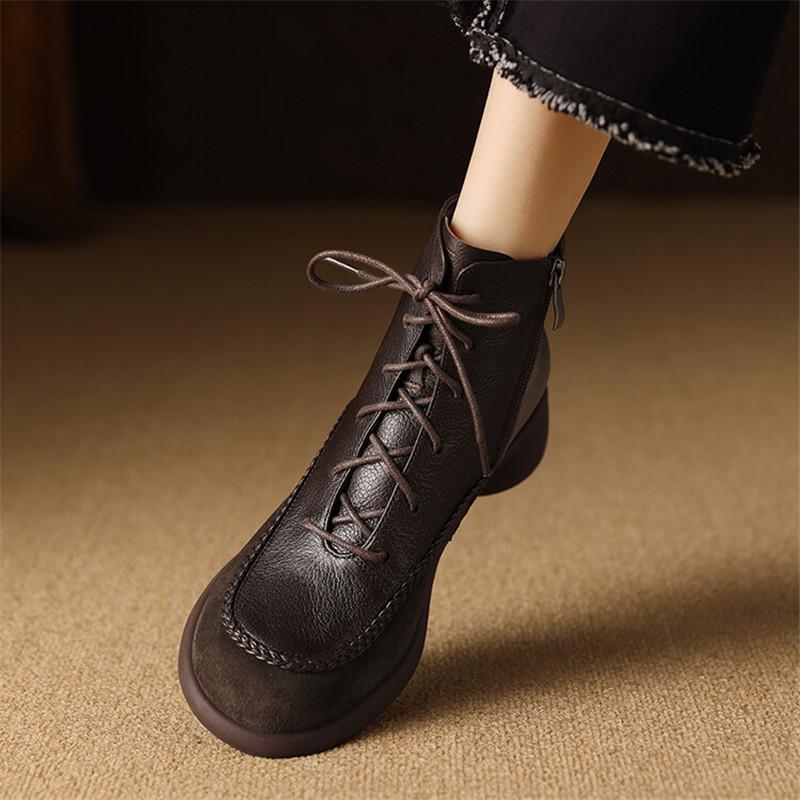 Modă Nou Toamnă Iarnă Piele Naturală Femei Cizme Modă Cizmulă cu Șireturi la Gleznă pentru Femei Cizme Scurte Pantofi Toc Gros Botine Mujer