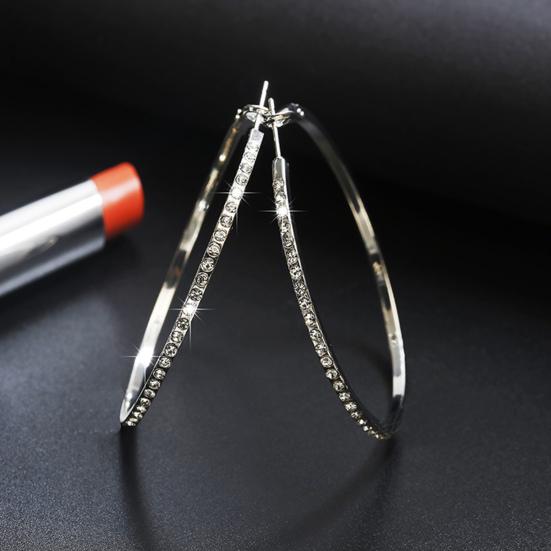 1 Pair Lady Hoop Earrings Rhinestone Round Lightweight Shiny Women Earrings for Shopping