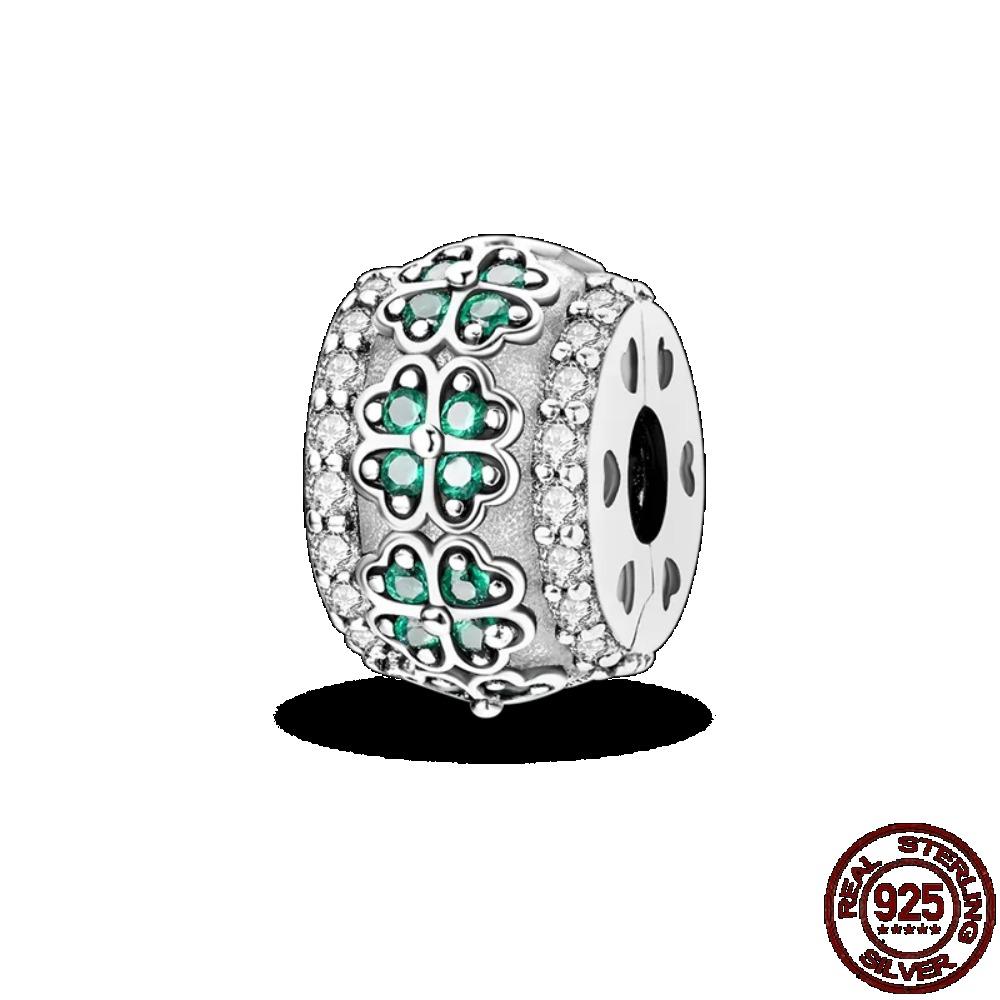 925 Silver Four Leaf Clover Pendant Green Lucky Charm Beads DIY Jewelry for Women Bracelet Making Diy