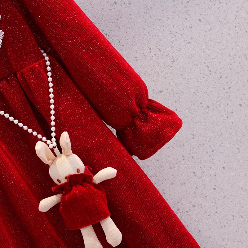 Girls' Red Princess Dress for Autumn/Winter - Christmas & Chinese New Year