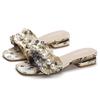 Fashion embroider ruffles low heel slippers women pearl beading flip flops mixed color printing slides sandalias de tacón big size 43