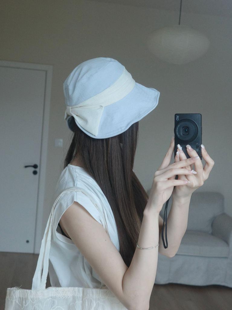 Elegant Bow-Tied Fisherman's Hat Women Side Slits Wide Brim, Face-Covering Design, Foldable, Cotton-Linen Blend, Sun Protection