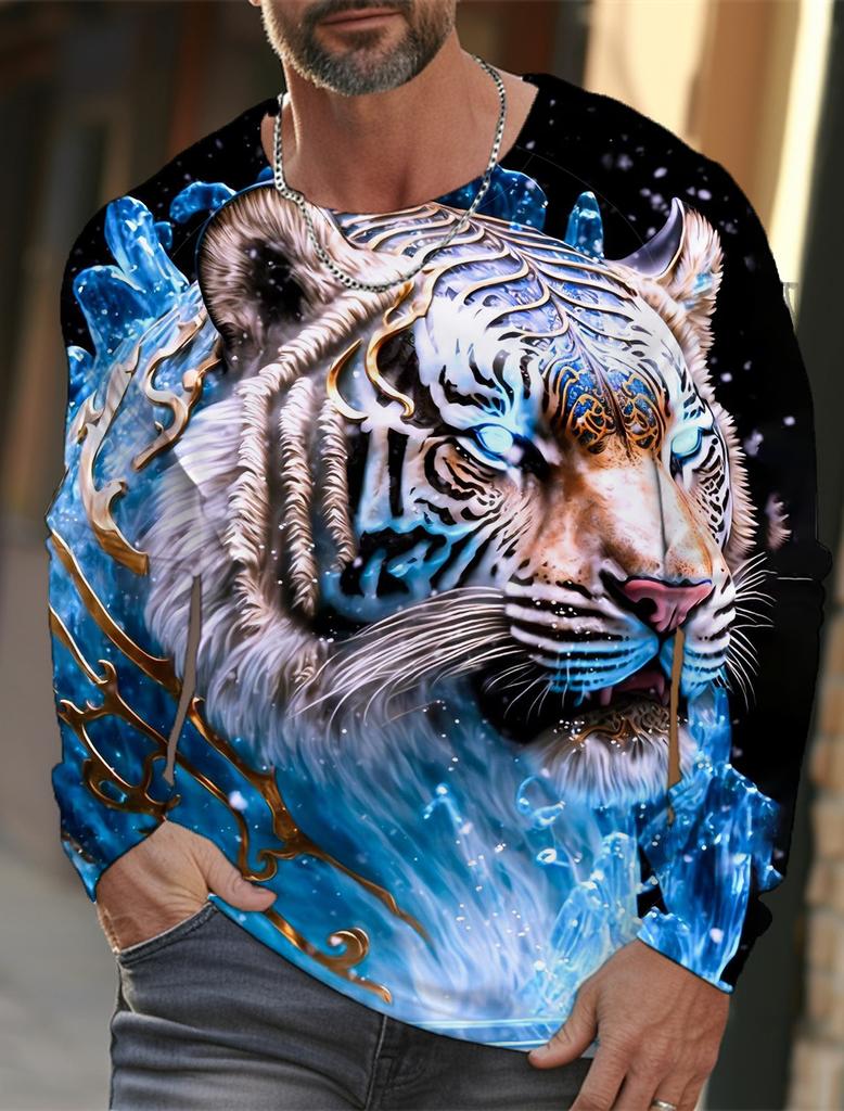 Nuova Felpa Pullover con Stampa Tigre 2024 Autunno Inverno Casual da Uomo a Maniche Lunghe Girocollo Streetwear Harajuku Abbigliamento da Uomo