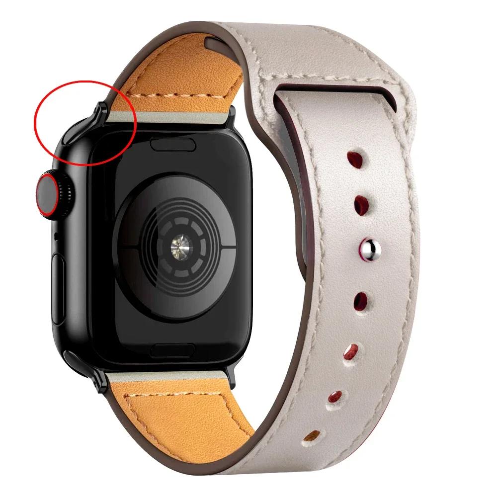 Leather Bands for Apple Watch Ultra 2 49mm 41mm/45mm 44mm 40mm 46mm/42mm Wrist Bracelet Strap IWatch Series 9 8 7 3 4 5 6 10