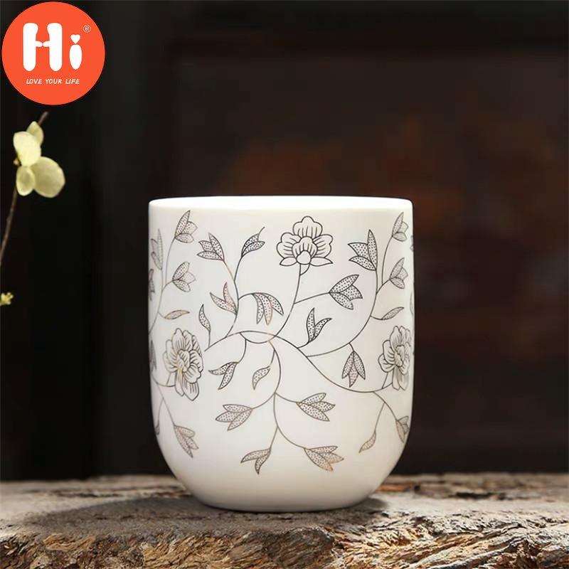 Hi 170ml Porcelain Tea Cup Ceramic Coffee Cup Handmade Water Cup Office Drinkware Blue White