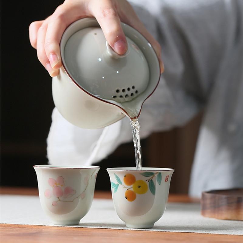 1 Pc Chinese Ceramic Tea Cup Handmade Flower Pattern Tea Bowl Porcelain Teacup Household Teaware Travel Personal Meditation Cup