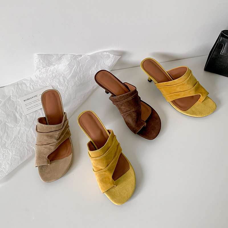 Krazing Pot Suede Mules Summer Size 40 Outside Slippers Flip Flops Stiletto High Heels Women Peep Toe Sandals