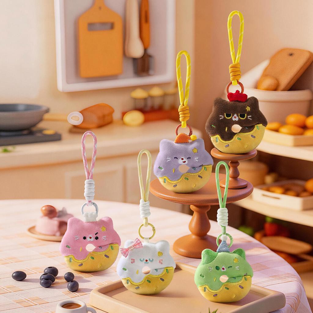 Cute Cat Doughnut Plush Pendant Girlie Bag Charm Cartoon Doll Keychain Soft And Cute Doll Accessory Niche Healing Gift