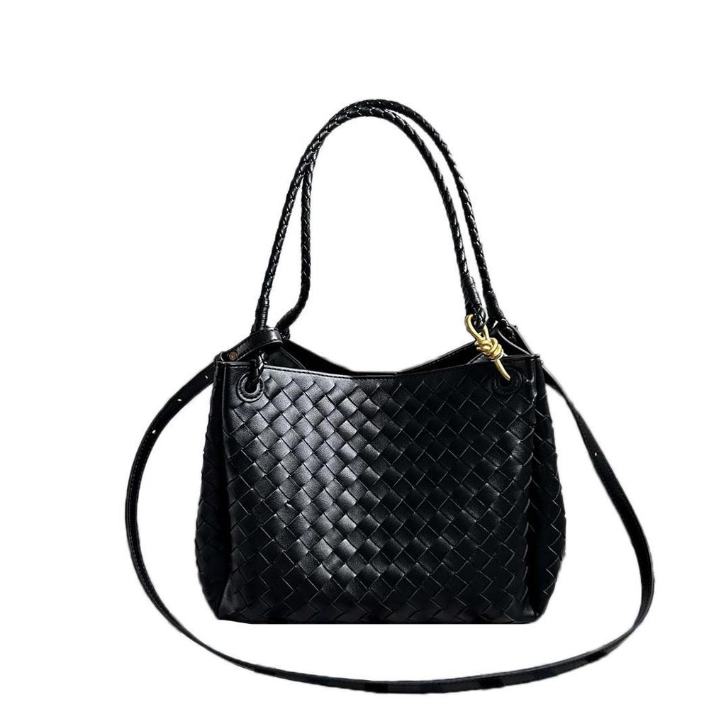 2024 Fall/Winter Women's Leather Braided Basket Bag - Handheld & Crossbody