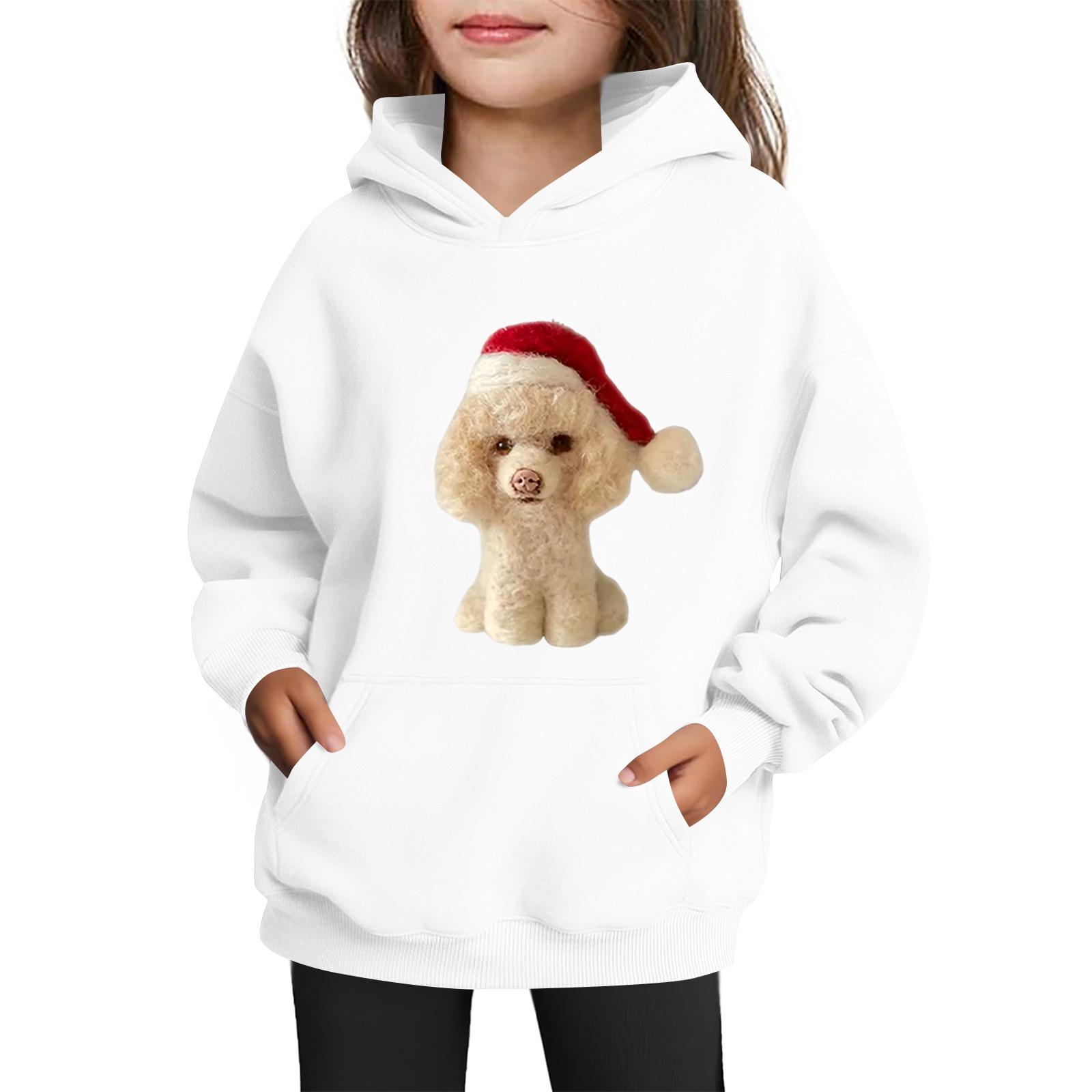 

Толстовки для девочек-подростков Худи с длинным рукавом на шнурке Пуловер Милое принтованное Худи оверсайз Рождество 160 белый