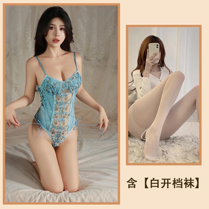 Sexy Underwear Lace Hollow Pajamas Suspender Waist Onesie Embroidery Set Female Sexy Lace