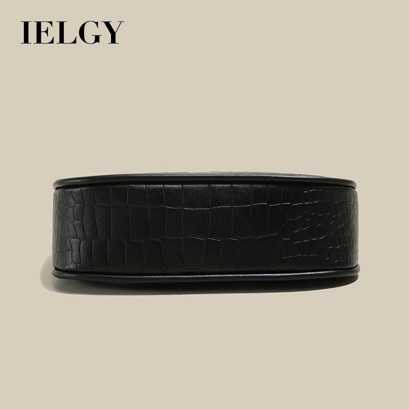 IELGY Elegant Women's Top-handle Bag With Chain Decoration And Crocodile Pattern - Black/White